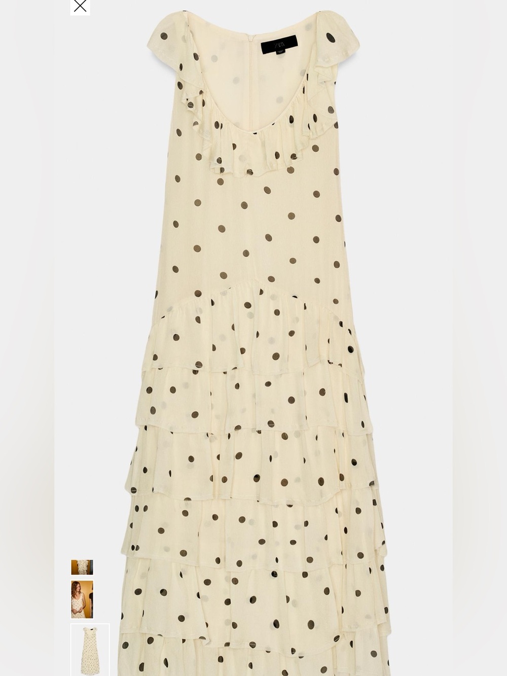 Zara Cream Midi Dress with Black Polka Dots - Picture 2 of 3